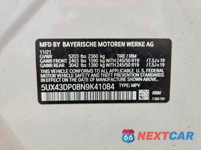 Zdjęcie 14 z 14 samochodu: 2022 BMW X3 SDRIVE30I VIN:5UX43DP08N9K41084 - miniatura
