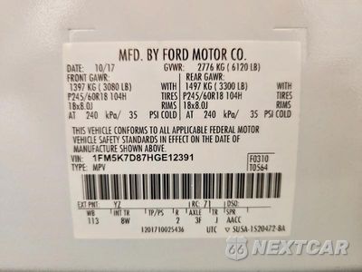 Zdjęcie 13 z 13 samochodu: 2017 FORD EXPLORER XLT VIN:1FM5K7D87HGE12391 - miniatura