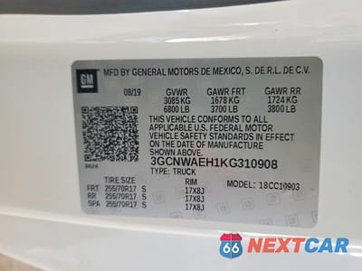 Zdjęcie 12 z 12 samochodu: 2019 CHEVROLET SILVERADO C1500 VIN:3GCNWAEH1KG310908 - miniatura