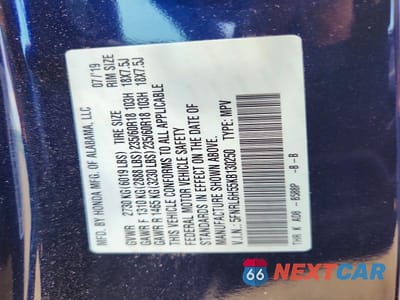 Zdjęcie 13 z 13 samochodu: 2019 HONDA ODYSSEY EX VIN:5FNRL6H55KB130250 - miniatura