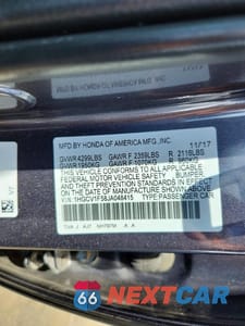 Zdjęcie 12 z 12 samochodu: 2018 HONDA ACCORD EXL VIN:1HGCV1F58JA048415 - miniatura