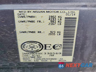 Zdjęcie 13 z 13 samochodu: 2014 NISSAN LEAF S VIN:1N4AZ0CP7EC330569 - miniatura