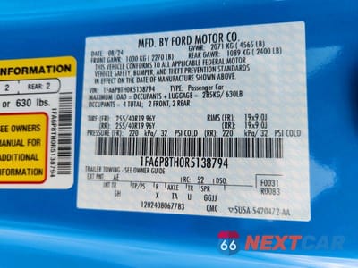 Zdjęcie 13 z 13 samochodu: 2024 FORD MUSTANG VIN:1FA6P8TH0R5138794 - miniatura
