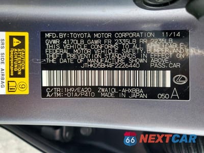 Zdjęcie 12 z 12 samochodu: 2015 LEXUS CT 200 VIN:JTHKD5BH4F2226440 - miniatura