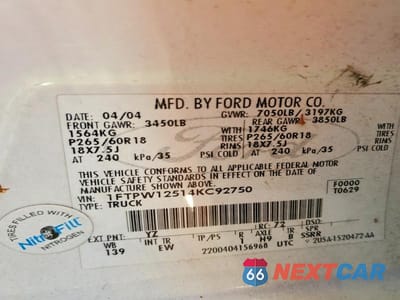 Zdjęcie 12 z 12 samochodu: 2004 FORD F150 SUPERCREW VIN:1FTPW12514KC92750 - miniatura