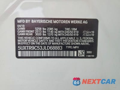 Zdjęcie 13 z 13 samochodu: 2018 BMW X3 XDRIVE30I VIN:5UXTR9C53JLD68883 - miniatura