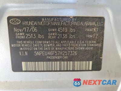 Zdjęcie 12 z 12 samochodu: 2007 HYUNDAI SONATA SE VIN:5NPEU46F57H257326 - miniatura