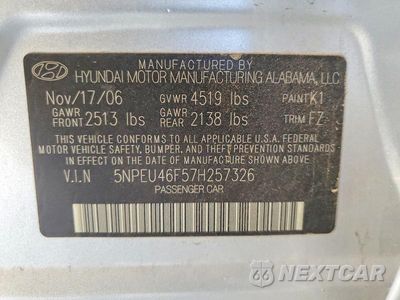 Zdjęcie 12 z 12 samochodu: 2007 HYUNDAI SONATA SE VIN:5NPEU46F57H257326 - miniatura
