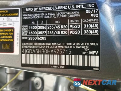 Zdjęcie 13 z 13 samochodu: 2017 MERCEDES-BENZ GLE 350 4MATIC VIN:4JGDA5HB0HA975715 - miniatura