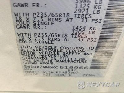 Zdjęcie 13 z 13 samochodu: 2019 NISSAN PATHFINDER VIN:5N1DR2MN6KC619966 - miniatura