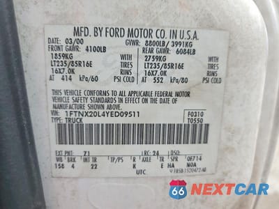 Zdjęcie 12 z 12 samochodu: 2000 FORD F250 SUPER DUTY VIN:1FTNX20L4YED09511 - miniatura
