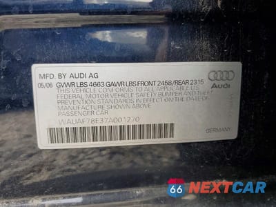 Zdjęcie 12 z 12 samochodu: 2007 AUDI A4 2 VIN:WAUAF78E37A001270 - miniatura