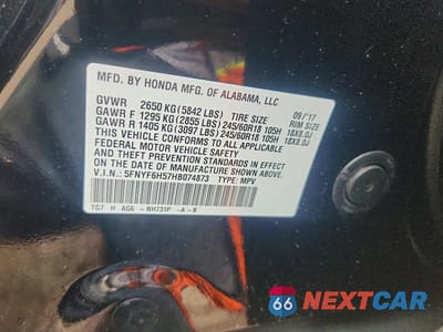 Zdjęcie 12 z 12 samochodu: 2017 HONDA PILOT EXL VIN:5FNYF6H57HB074873 - miniatura