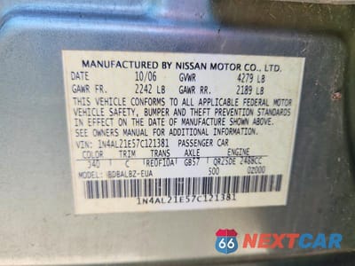 Zdjęcie 12 z 12 samochodu: 2007 NISSAN ALTIMA 2.5 VIN:1N4AL21E57C121381 - miniatura