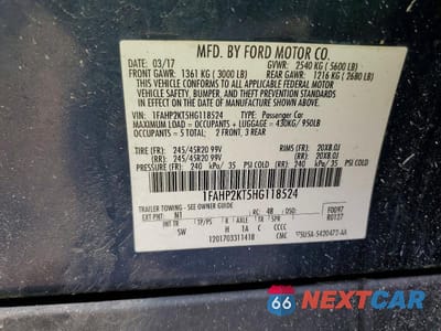 Zdjęcie 12 z 12 samochodu: 2017 FORD TAURUS SHO VIN:1FAHP2KT5HG118524 - miniatura