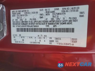 Zdjęcie 12 z 12 samochodu: 2013 FORD ESCAPE SEL VIN:1FMCU0HX1DUA74993 - miniatura