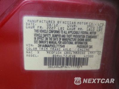 Zdjęcie 12 z 12 samochodu: 2012 NISSAN SENTRA 2.0 VIN:3N1AB6APXCL777549 - miniatura