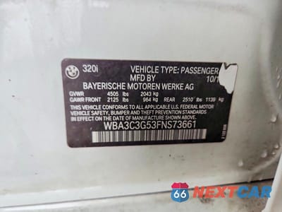 Zdjęcie 12 z 12 samochodu: 2015 BMW 320 I XDRIVE VIN:WBA3C3G53FNS73661 - miniatura