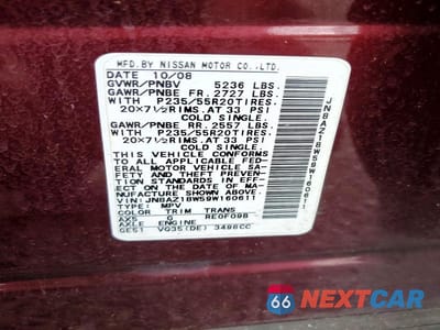 Zdjęcie 14 z 14 samochodu: 2009 NISSAN MURANO S VIN:JN8AZ18W59W160611 - miniatura
