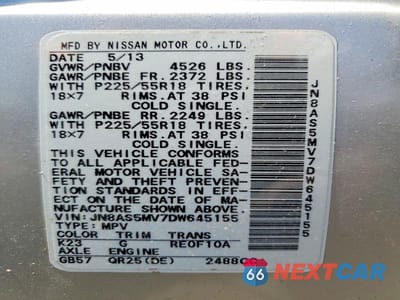 Zdjęcie 13 z 13 samochodu: 2013 NISSAN ROGUE S VIN:JN8AS5MV7DW645155 - miniatura
