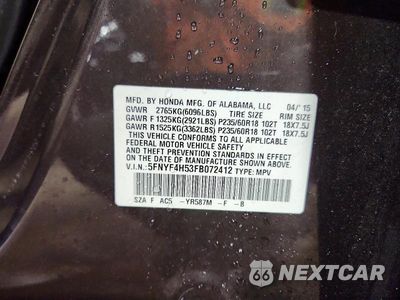 Zdjęcie 14 z 14 samochodu: 2015 HONDA PILOT EXL VIN:5FNYF4H53FB072412 - miniatura