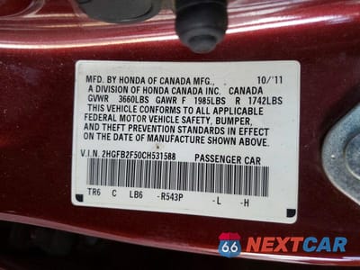 Zdjęcie 12 z 12 samochodu: 2012 HONDA CIVIC LX VIN:2HGFB2F50CH531588 - miniatura