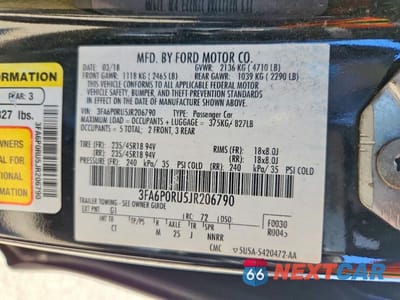 Zdjęcie 12 z 12 samochodu: 2018 FORD FUSION TITANIUM VIN:3FA6P0RU5JR206790 - miniatura