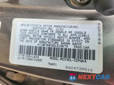 Zdjęcie 12 z 12 samochodu: 2002 TOYOTA CAMRY XLE V6 VIN:4T1BF30K52U513679 - miniatura