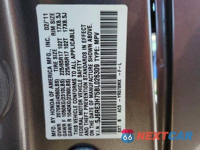 Zdjęcie 13 z 13 samochodu: 2011 HONDA CR-V EXL VIN:5J6RE3H75BL026309 - miniatura