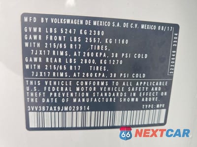 Zdjęcie 13 z 13 samochodu: 2018 VOLKSWAGEN TIGUAN SE VIN:3VV3B7AX9JM029914 - miniatura
