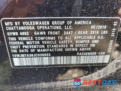 Zdjęcie 12 z 12 samochodu: 2018 VOLKSWAGEN PASSAT GT VIN:1VWJM7A38JC039653 - miniatura