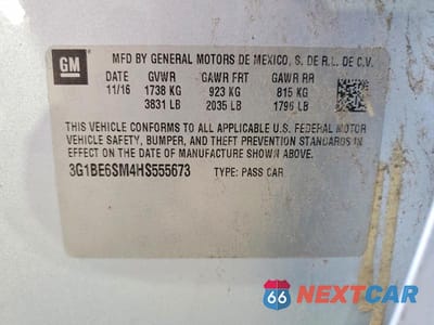 Zdjęcie 12 z 12 samochodu: 2017 CHEVROLET CRUZE LT VIN:3G1BE6SM4HS555673 - miniatura