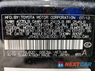 Zdjęcie 12 z 12 samochodu: 2014 LEXUS IS 350 VIN:JTHCE1D24E5001175 - miniatura