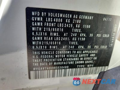 Zdjęcie 13 z 13 samochodu: 2017 VOLKSWAGEN TIGUAN S VIN:WVGAV7AX0HK038480 - miniatura