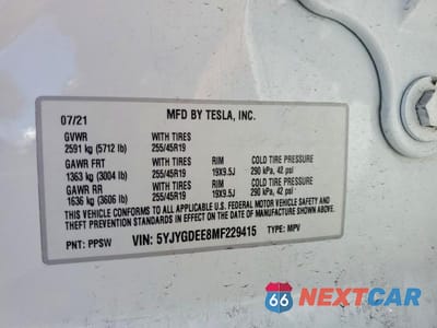 Zdjęcie 13 z 13 samochodu: 2021 TESLA MODEL Y VIN:5YJYGDEE8MF229415 - miniatura