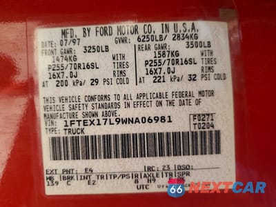 Zdjęcie 12 z 12 samochodu: 1998 FORD F150 VIN:1FTEX17L9WNA06981 - miniatura