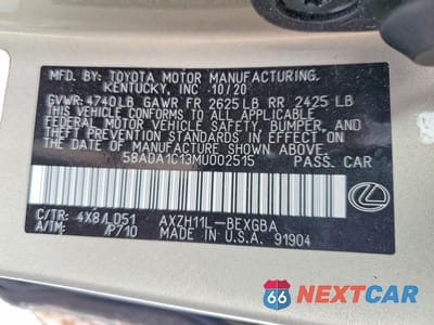Zdjęcie 13 z 13 samochodu: 2021 LEXUS ES 300H VIN:58ADA1C13MU002515 - miniatura
