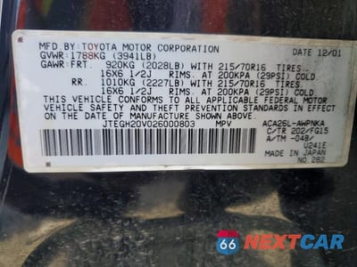 Zdjęcie 12 z 12 samochodu: 2002 TOYOTA RAV4 BASE VIN:JTEGH20V026000803 - miniatura