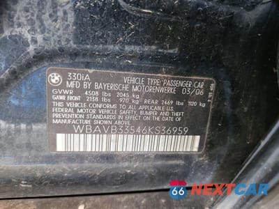 Zdjęcie 12 z 12 samochodu: 2006 BMW 330 I VIN:WBAVB33546KS36959 - miniatura