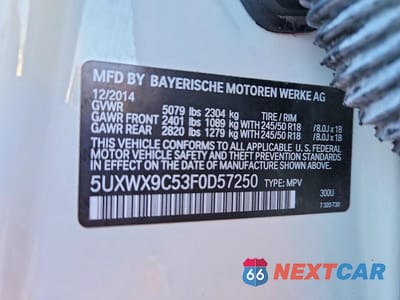 Zdjęcie 13 z 13 samochodu: 2015 BMW X3 XDRIVE28I VIN:5UXWX9C53F0D57250 - miniatura
