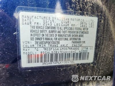 Zdjęcie 12 z 12 samochodu: 2019 NISSAN SENTRA SV VIN:3N1AB7AP6KY304786 - miniatura
