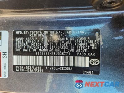Zdjęcie 13 z 13 samochodu: 2008 TOYOTA CAMRY HYBRID VIN:4T1BB46K58U036771 - miniatura