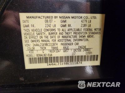 Zdjęcie 13 z 13 samochodu: 2008 NISSAN ALTIMA 2.5 VIN:1N4AL21E98C111874 - miniatura