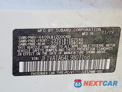 Zdjęcie 12 z 12 samochodu: 2020 SUBARU WRX VIN:JF1VA1A64L9807168 - miniatura
