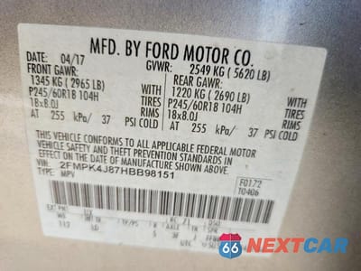 Zdjęcie 13 z 13 samochodu: 2017 FORD EDGE SEL VIN:2FMPK4J87HBB98151 - miniatura