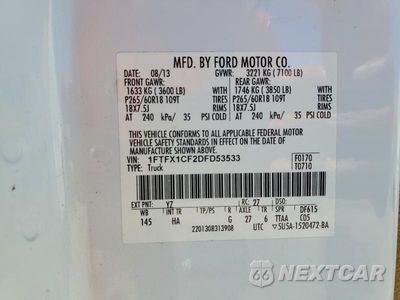 Zdjęcie 12 z 12 samochodu: 2013 FORD F150 SUPER CAB VIN:1FTFX1CF2DFD53533 - miniatura