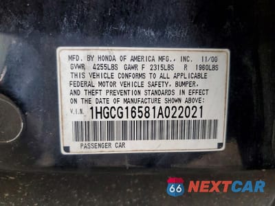 Zdjęcie 13 z 13 samochodu: 2001 HONDA ACCORD EX VIN:1HGCG16581A022021 - miniatura