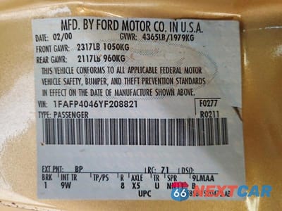 Zdjęcie 12 z 12 samochodu: 2000 FORD MUSTANG VIN:1FAFP4046YF208821 - miniatura
