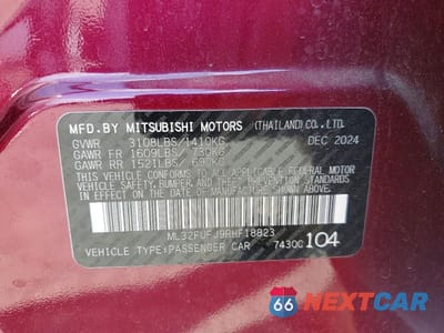 Zdjęcie 12 z 12 samochodu: 2024 MITSUBISHI MIRAGE G4 ES VIN:ML32FUFJ9RHF18823 - miniatura