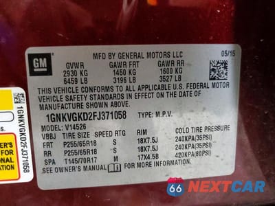 Zdjęcie 13 z 13 samochodu: 2015 CHEVROLET TRAVERSE LT VIN:1GNKVGKD2FJ371058 - miniatura